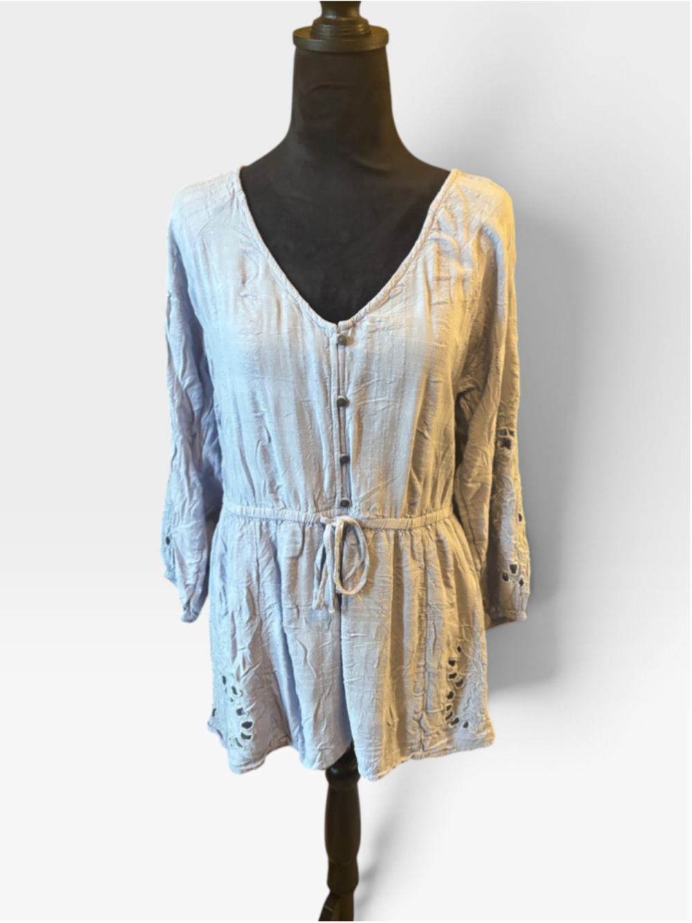 American Eagle Blue 3/4 Sleeve Light Romper - Size M
